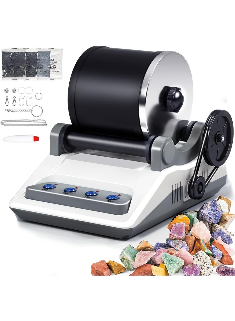 Bukela طقم مطحنة الصخور، مصقل الصخور للأطفال والبالغين، يتضمن 2 أحزمة، كيس من الحجارة الخام، 4 طحن خشن، طحن ناعم، جزيئات تلميع - Image 4